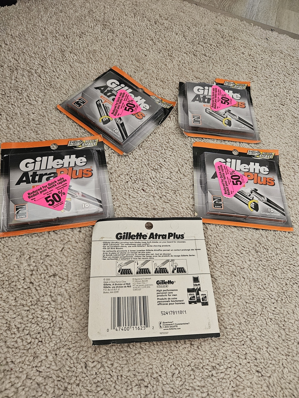 Gillette AtraPlus Shaving Replacement Razor Blades. Total 5 Pkg, 50 Cartridges